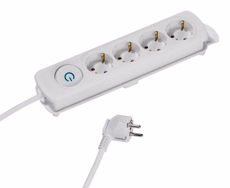 VIVanco™Multipresa Bianca Con 4 Porte Schuko, Cavo 1,4 M, ON/OFF E Avvolgicavo