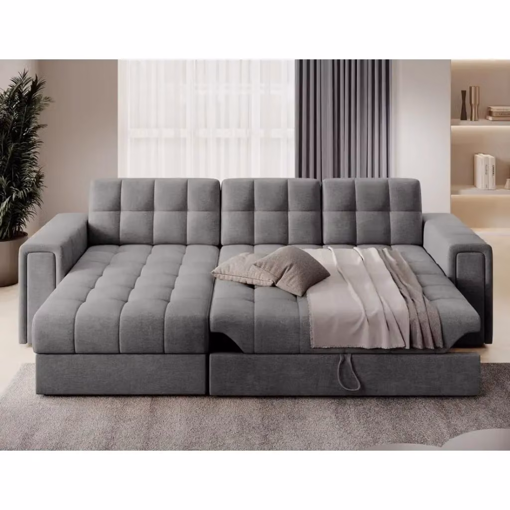 Divano angolare trasformabile KAPITARA MEUBLORAMA grigio, modello reversibile con funzione letto e vano contenitore, struttura in legno massiccio, L/P/H: 260 x 150 x 82 cm – 2