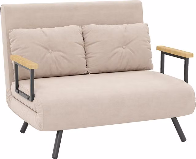 Divano Letto 3 in 1 HOMCOM in Tessuto Effetto Velluto con Schienale Regolabile e 2 Cuscini, Beige, L: 102 cm, P: 73 cm, H: 81 cm