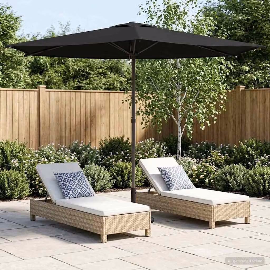 Ombrello da giardino rettangolare vidaXL in poliestere e acciaio, colore nero, 2,7 x 2,7 m