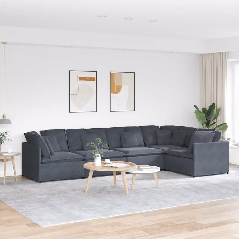 vidaXL Divano Modulare a L in Velluto Grigio con Cuscini e Struttura in Metallo e Legno