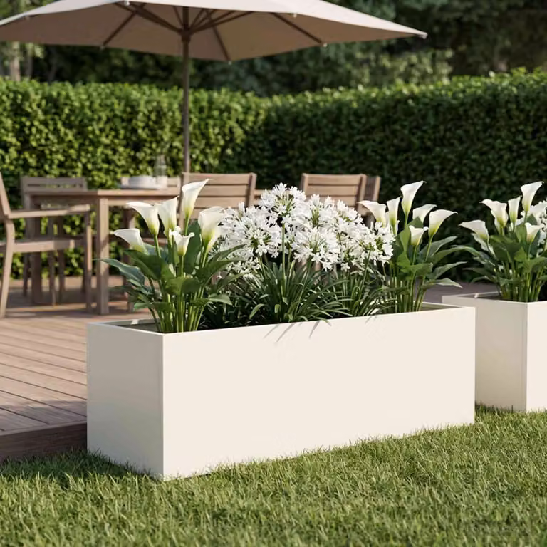 vidaXL Vaso da giardino in metallo Bianco L 100 cm x P 30 cm x H 30 cm