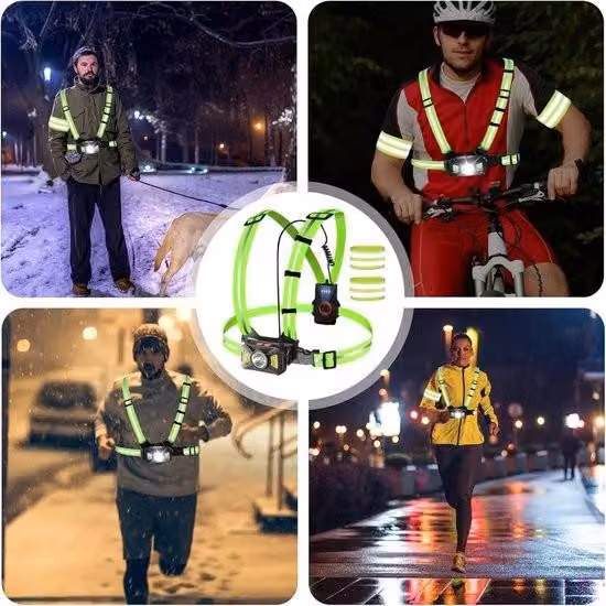 Luci da corsa - Lampada pettorale - Lampada pettorale da corsa - Camminatore pettorale - Ricaricabile tramite USB - Gilet da corsa - Impermeabile IPX5