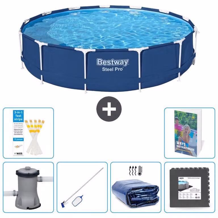 Piscina gonfiabile Bestway Steel Pro, rotonda, dimensioni 396x84 cm, composta da 5 parti, modello S217