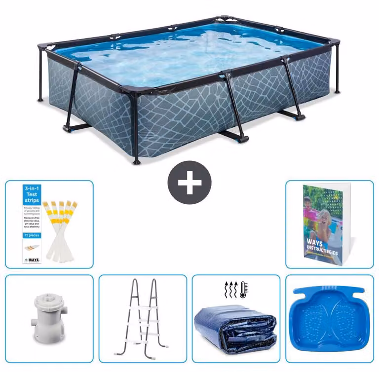 Piscina fuori terra rettangolare - aspetto pietra - 300x200x65 cm - composta da 5 elementi - modello S318