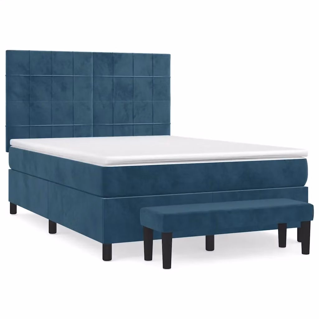 Letto Ibrido con Giroletto a Molle e Materasso vidaXL in Velluto Blu e Bianco L/P/H: 144 x 203 x 128 cm – 2