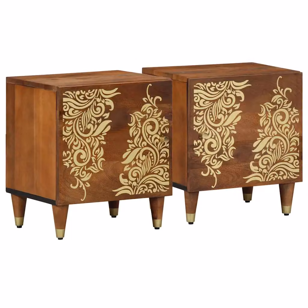 Set di 2 comodini vidaXL in legno di mango e metallo, colore marrone, L 40 cm x P 33 cm x H 46 cm