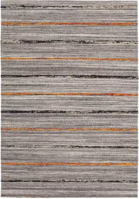 Tappeto Kilim Evita KENDRA HOME in Lana, Seta e Cotone, Arancione e Grigio, Annodato a Mano – 1