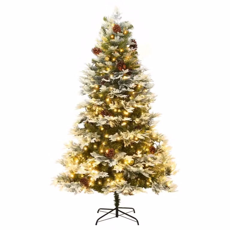 The Living Store Albero di Natale con LED e pigne verde 195 cm PVC & PE