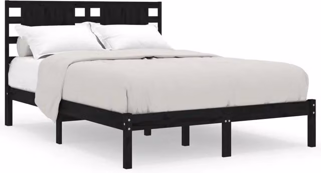 Letto matrimoniale in legno massello di pino nero con doghe fisse L: 140 cm, P: 190 cm, H: 146 cm