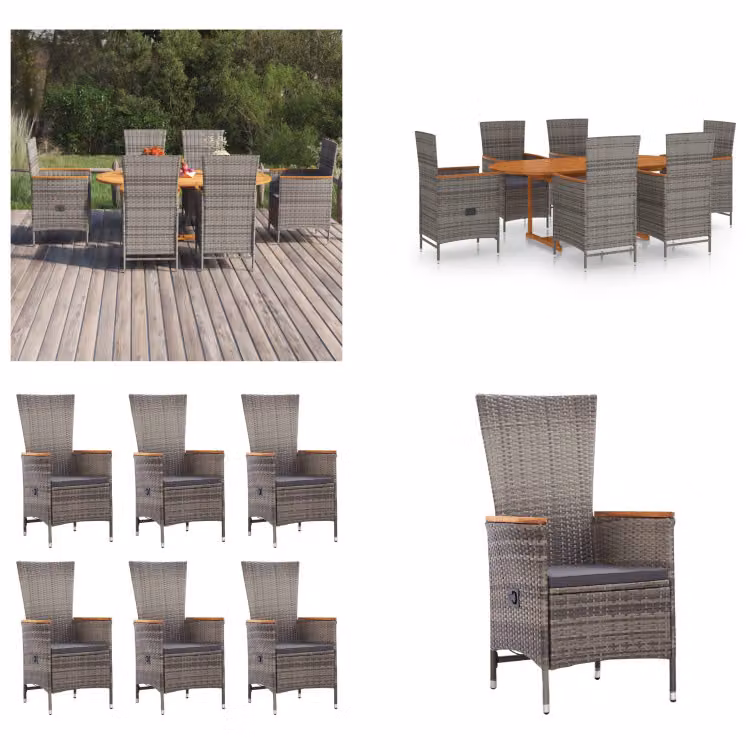vidaXL set da pranzo da giardino 7 pezzi in rattan grigio - Set da pranzo da giardino - Set da pranzo da giardino - Set da giardino - Set da giardino