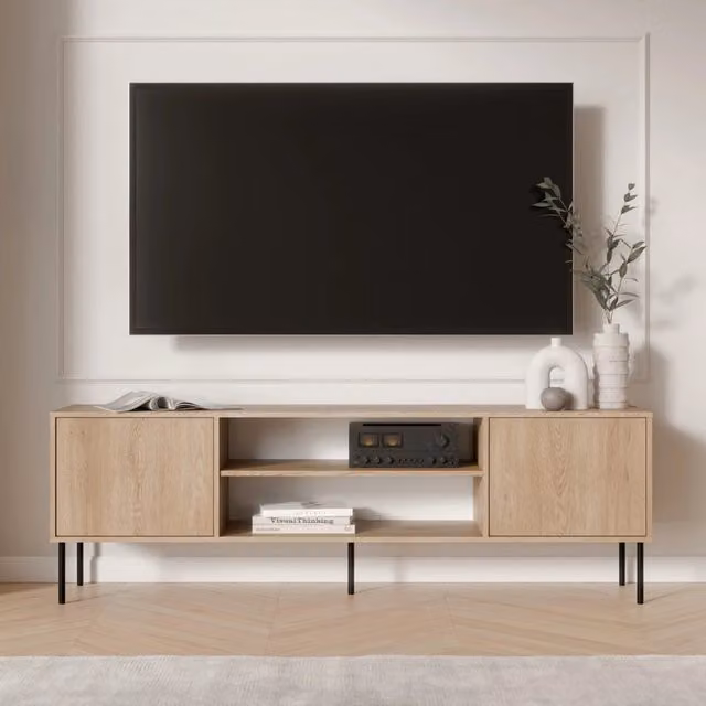 Mobile Porta TV Rainerio DMORA in Legno e Metallo Marrone con un Ripiano L: 180 cm, P: 40 cm, H: 60 cm – 1