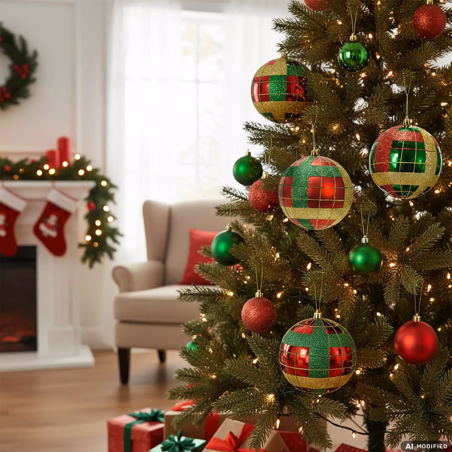 VESTIAMO CASA Set di 6 palline di Natale con glitter nei colori rosso, verde e oro, diametro: 8 cm – 2