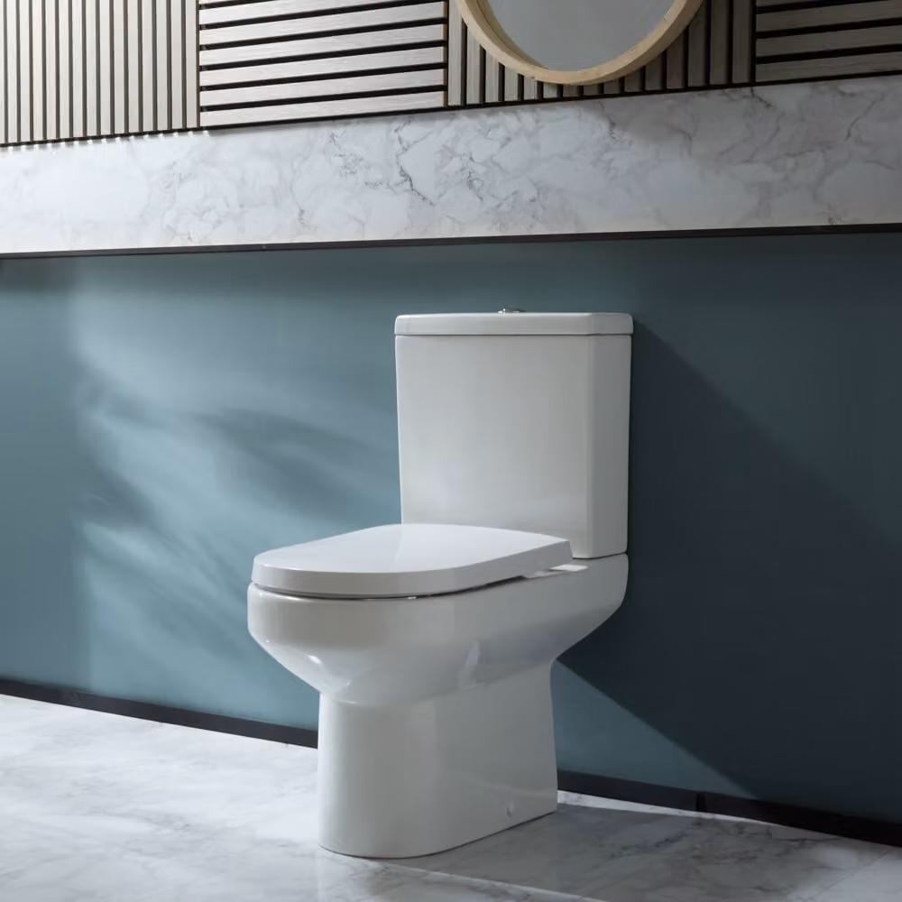Sanitario Moderno Monoblocco con Sedile con Chiusura Ammortizzata - Pulsante di Scarico Cromato - Covelly