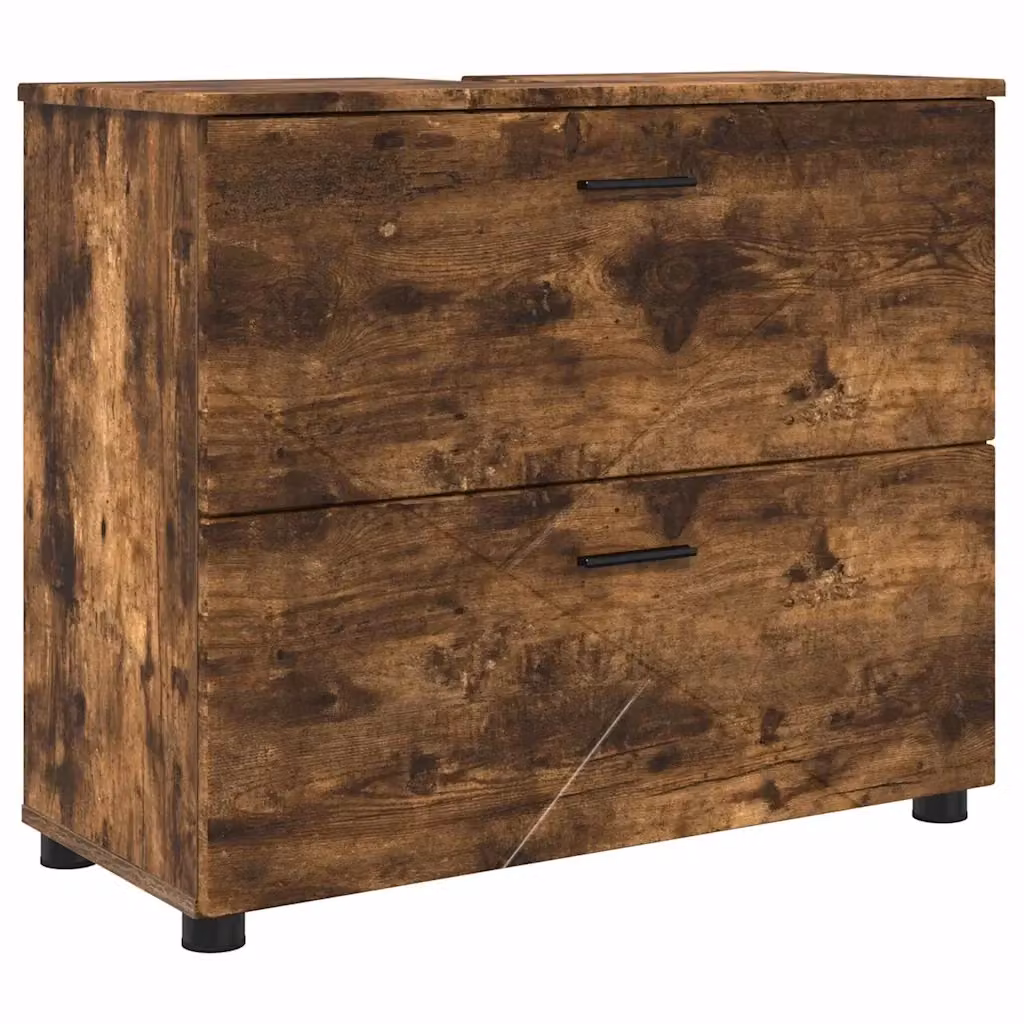 Mobile da Bagno Moderno vidaXL in Rovere Marrone con Ante e Cassetti L: 76,5 cm, P: 35 cm, H: 64 cm – 2