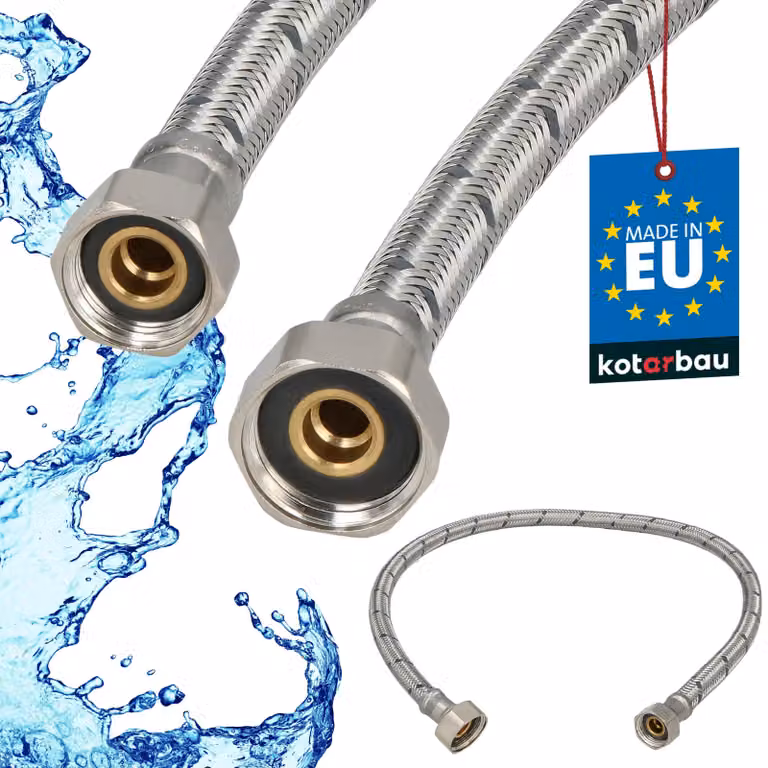 KOTARBAU® Tubo Flessibile per Rubinetto 1/2“ x 3/8“ Rivestito in Acciaio Inox 60 cm Tubo Flessibile per Rubinetto Cucina Argento