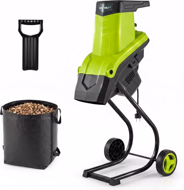 Biotrituratore elettrico 2500 w cippatore trita legno per rami e arbusti 45 mm, Trinciatrice da giardino a rullo Verde