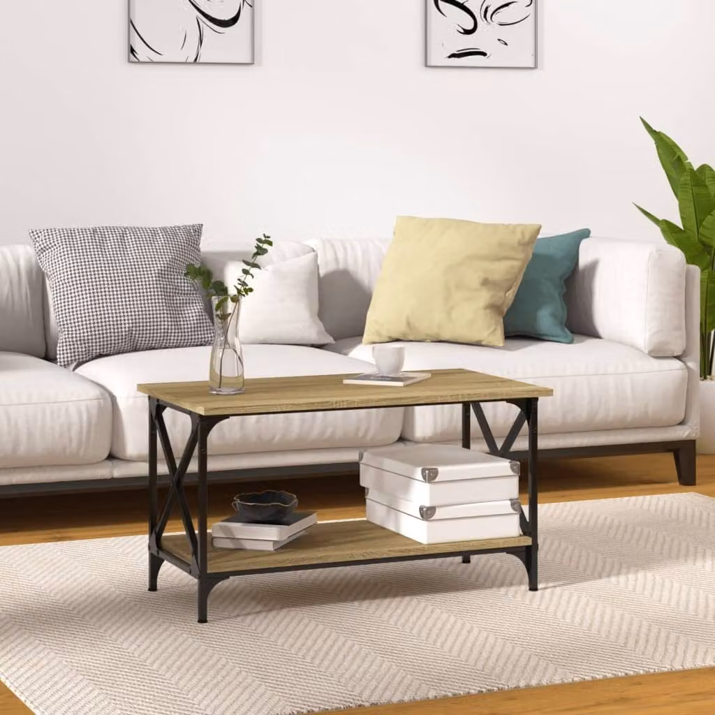 vidaXL Tavolino da caffè Sonoma oak 80x45x45 cm in legno e ferro - Tavolino da caffè - Tavoli da caffè - Tavolino da salotto - Tavolino da divano