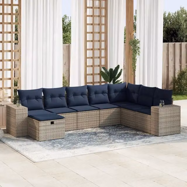 Set Divano da Giardino 8 pz con Cuscini Grigio in Polyrattan 3325737