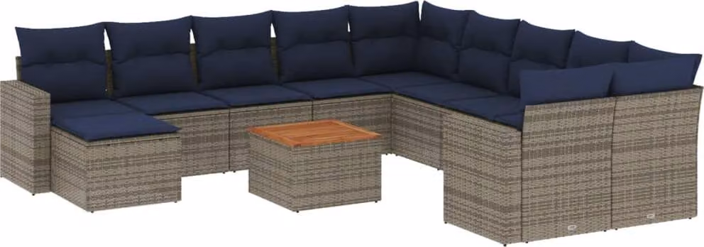Set Divani da Giardino 14 pz con Cuscini Grigio in Polyrattan