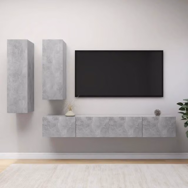 Set di Mobili Porta TV 4 pz Grigio Cemento in Legno Multistrato 3079153