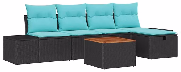 Set da giardino composto da 6 pezzi, colore nero, realizzato in rattan sintetico