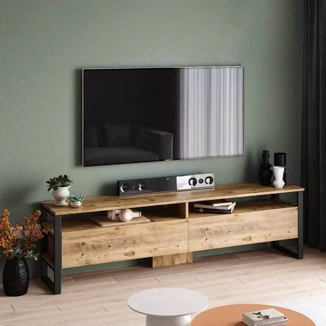 Mobile porta TV Khartum DMORA in legno color quercia, credenza moderna per soggiorno L: 180 cm, P: 35,5 cm, H: 56 cm