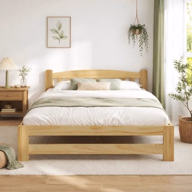 Letto matrimoniale ULEVR 140x200 cm in legno massello di pino naturale con testiera e 15 doghe