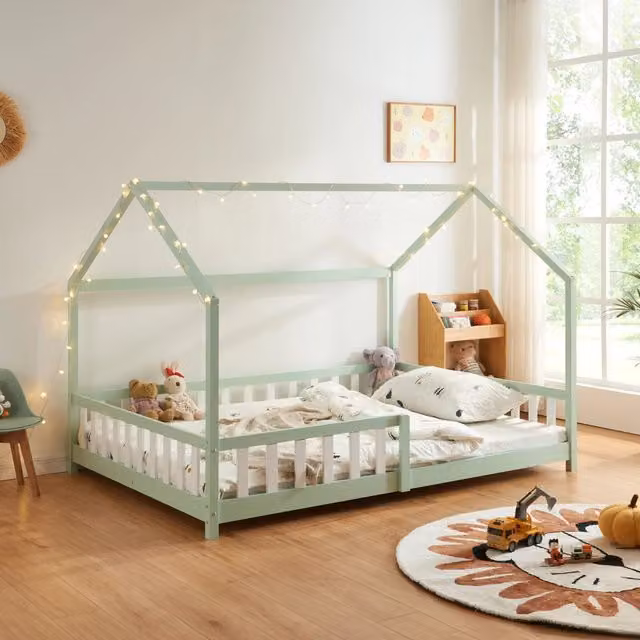 Letto Francese Hesel per Cameretta a Forma di Casetta 140 x 200 cm Menta Verde [en.casa]