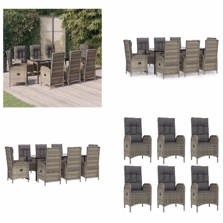 vidaXL Set da pranzo da giardino 9 pezzi con cuscini in poly rattan nero e grigio - Set da pranzo da giardino - Set da pranzo da giardino - Set da pranzo da terrazza