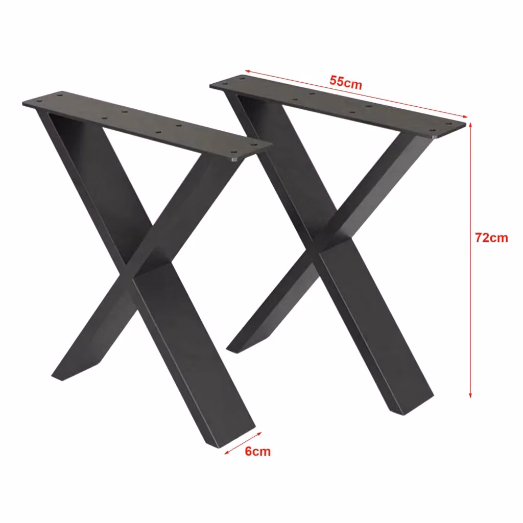 Set di 2 gambe per tavolo Maribo en.casa in acciaio nero opaco a forma di X H: 72 cm, L: 55 cm, P: 6 cm – 2