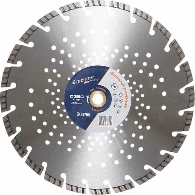 Disco diamantato turbo segmentato Breckner Germany per cemento armato e pietra dura, Diametro: 350 mm, Segmento: 10 mm, Colore: Argento – 1