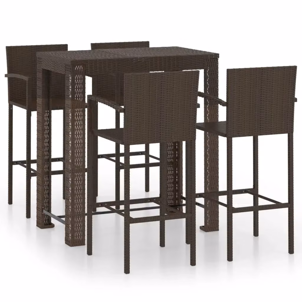 Set Bar da Giardino vidaXL 5 pz in Polyrattan Marrone con Cuscini Rimovibili – 2