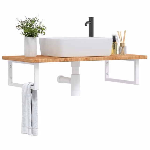 Ripiano a parete per bagno vidaXL in legno di rovere e metallo bianco e marrone