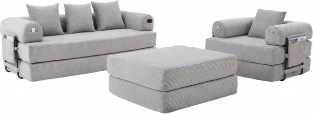 Sofa modulare 4 posti in velluto a coste con struttura metallica stabile, pouf e 4 cuscini inclusi, dimensioni 200x94x67 cm