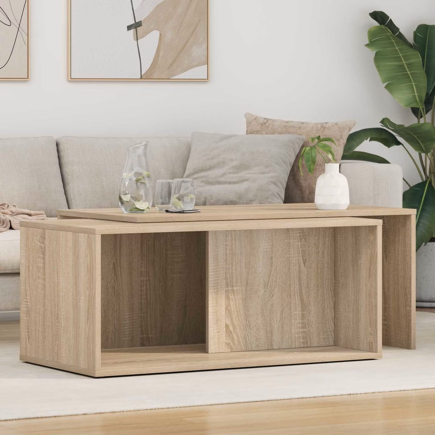 Set di 2 tavolini da caffè moderni vidaXL in rovere, L/P/H: 90 x 48 x 40 cm