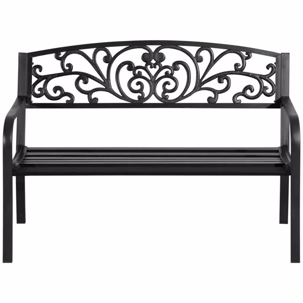 Panchina da giardino Xylo in metallo nero con schienale decorato floreale L: 127 cm, P: 60 cm, H: 87 cm – 2