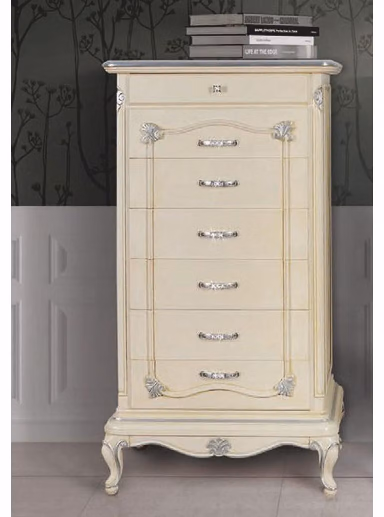 Casa Padrino cassettiera barocca con 7 cassetti panna / argento h. 135 cm - Italy