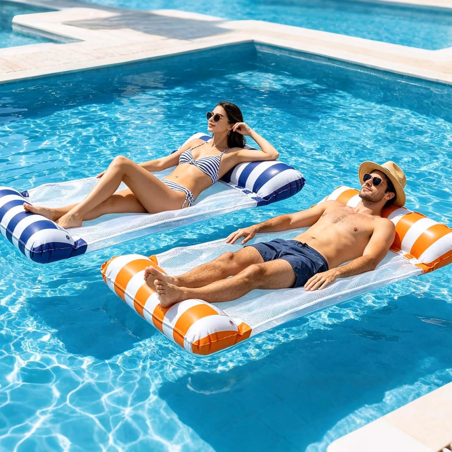 Set di amache galleggianti gonfiabili, 2 pezzi, con pompa manuale, per adulti, adatte per piscina e giardino