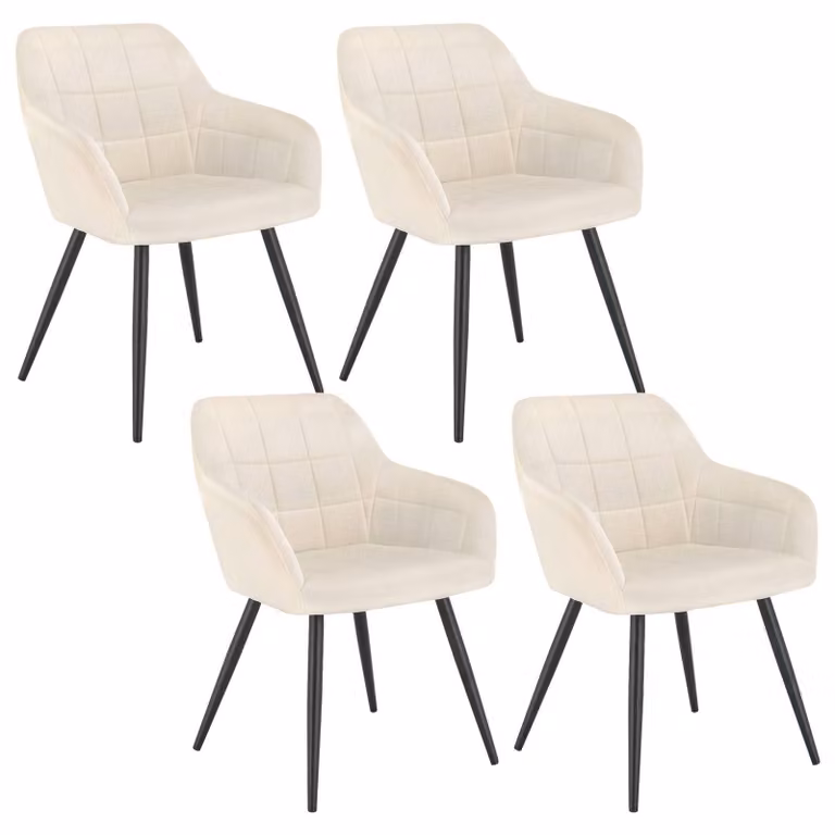 WOLTU set di 4 sedie da sala da pranzo sedia da cucina sedia imbottita sedia da soggiorno poltrona con braccioli seduta in velluto gambe in metallo bianco crema