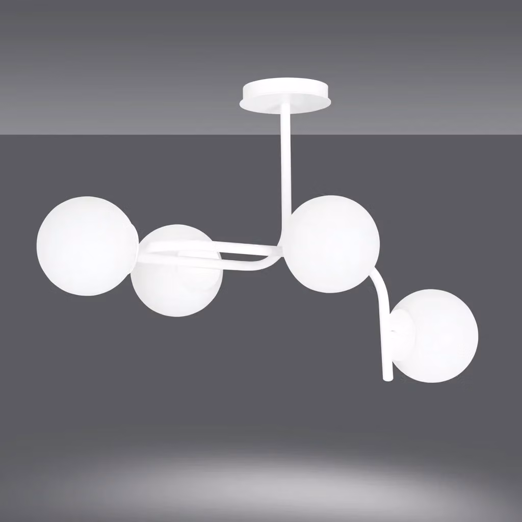 Lampadario a sospensione moderno Luceart-Classic Ramachandra con 4 luci in metallo bianco e sfere in vetro opalino – 2