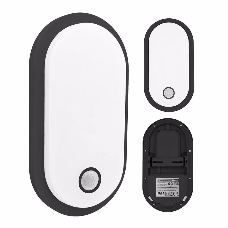 Lampada LED Maclean con sensore di movimento PIR, colore nero, 10 W/15 W/18 W, grado di protezione IP65, temperatura di colore regolabile 3000/4000/6000 K, modello MCE534 B