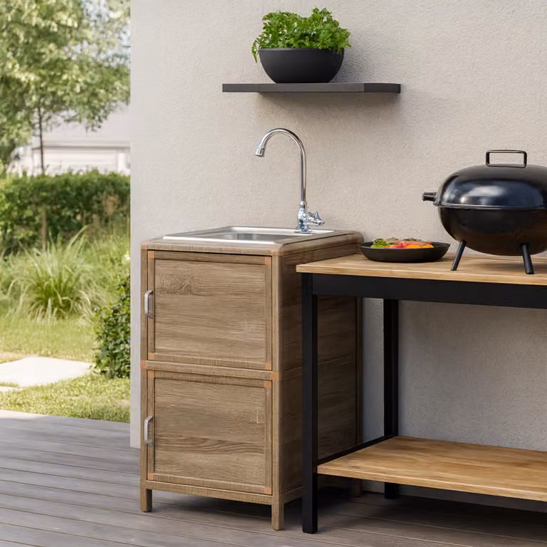 Lavello con mobile contenitore per cucina esterna, modello Sonoma