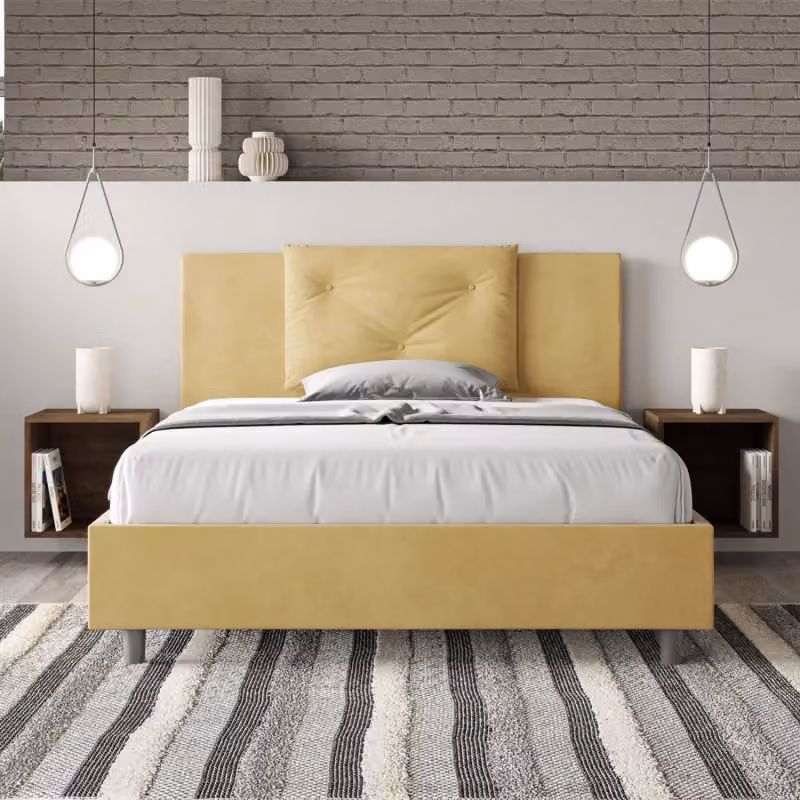 Letto matrimoniale francese imbottito Ityhome in microfibra gialla con rete L/P/H: 140 x 210 x 110 cm – 2