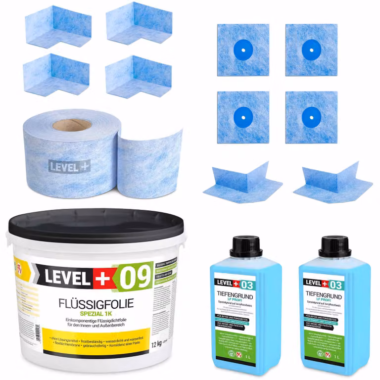 Kit di impermeabilizzazione Foglio liquido 12 kg Nastro sigillante 15 mb Primer Bagno doccia Level+ SET66