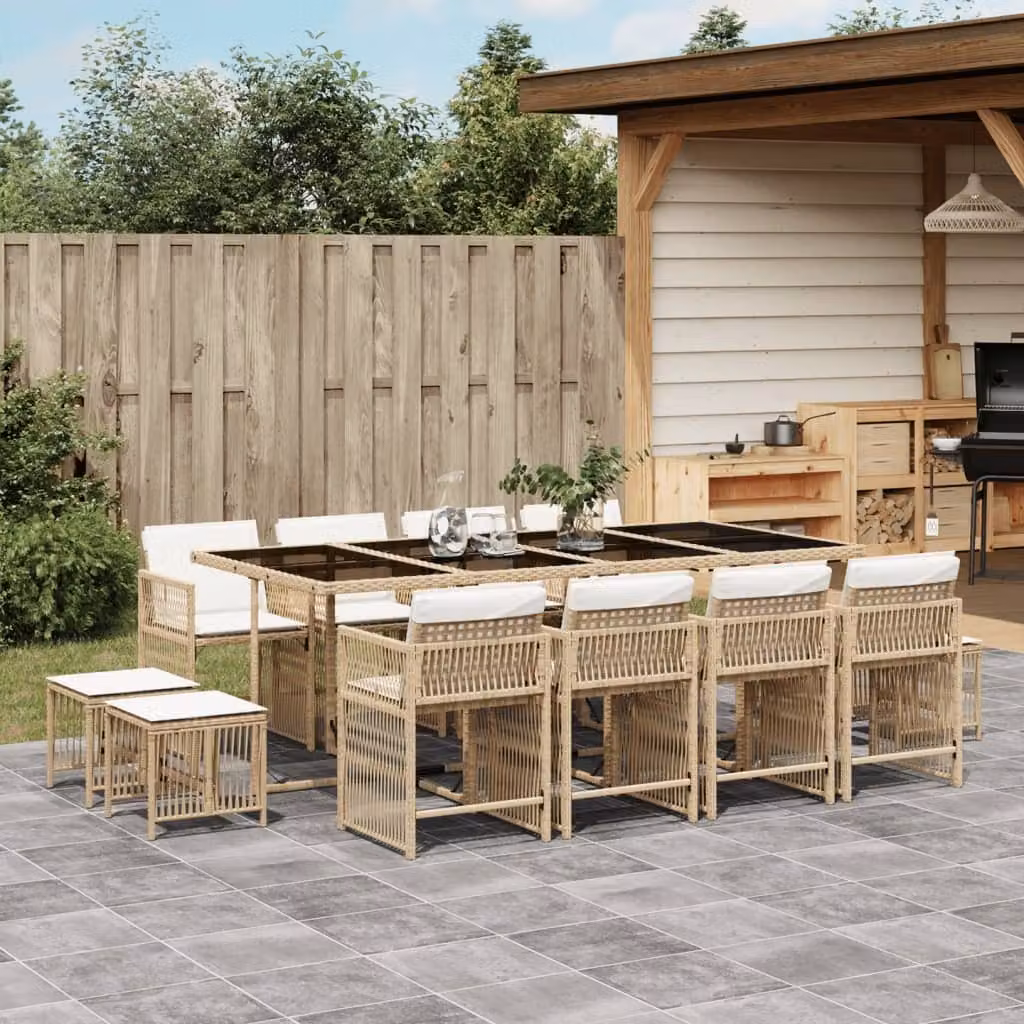 Maison Exclusive - Set da Pranzo da Giardino 13 pz con Cuscini Beige in Polyrattan