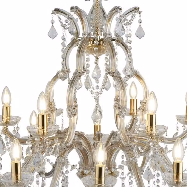 Lampadario Classico Marie Therese SEARCHLIGHT in Acciaio Argento e Acrilico Trasparente con 18 Luci E14 Regolabile