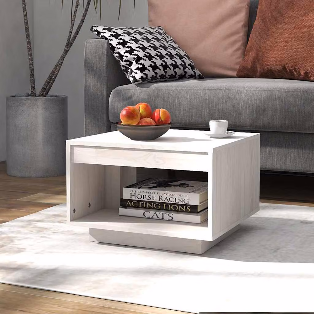 vidaXL Tavolino da Salotto Moderno in Legno di Pino Bianco L/P/H: 50 x 50 x 33,5 cm