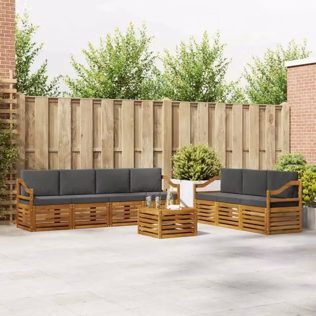 Set divani 8 pz Naturale e Antracite Legno di Acacia Massello 3374507