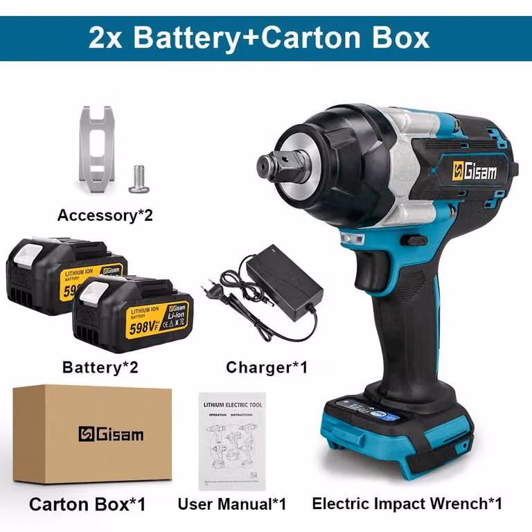 Avvitatore a impatto a batteria - Attacco quadrato da 1,27 cm - 1800 Nm - 18 V - Motore brushless - 7000 giri/min - 2 batterie agli ioni di litio - Nero